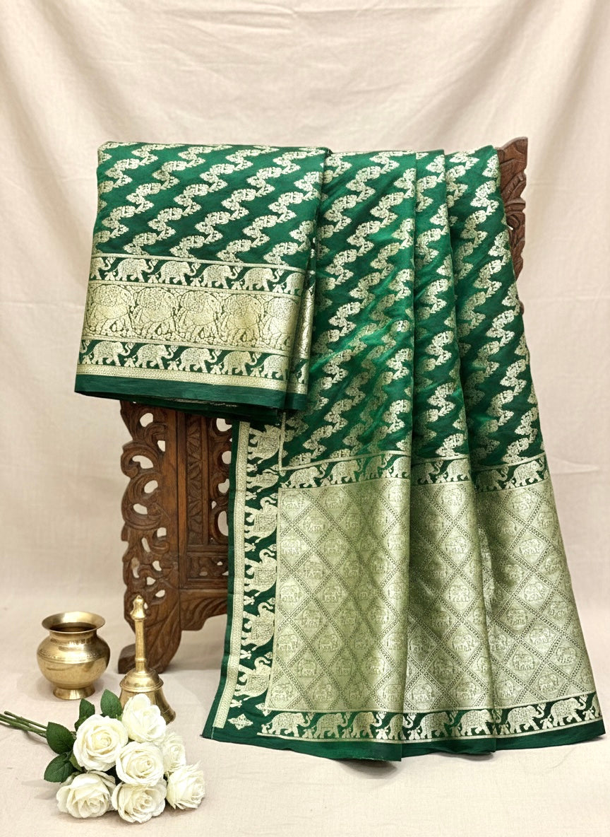 Handwoven Green Banarasi Ahinsa Silk Saree