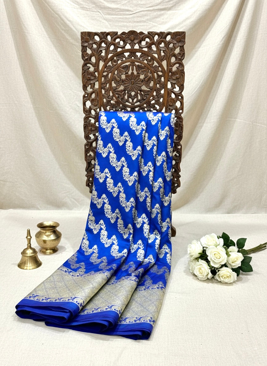 Handwoven Royal Blue Banarasi Ahinsa Silk Saree