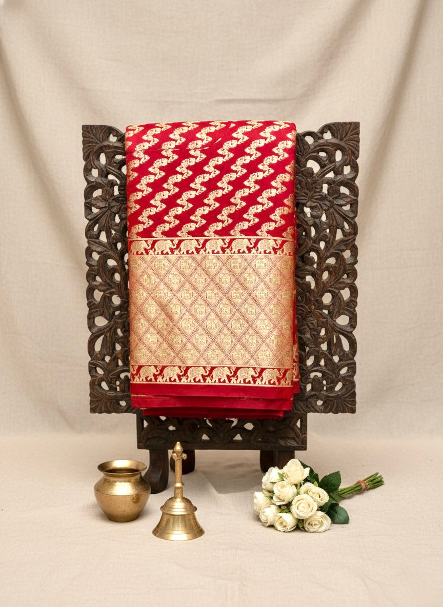 Handwoven Red Banarasi Ahinsa Silk Saree