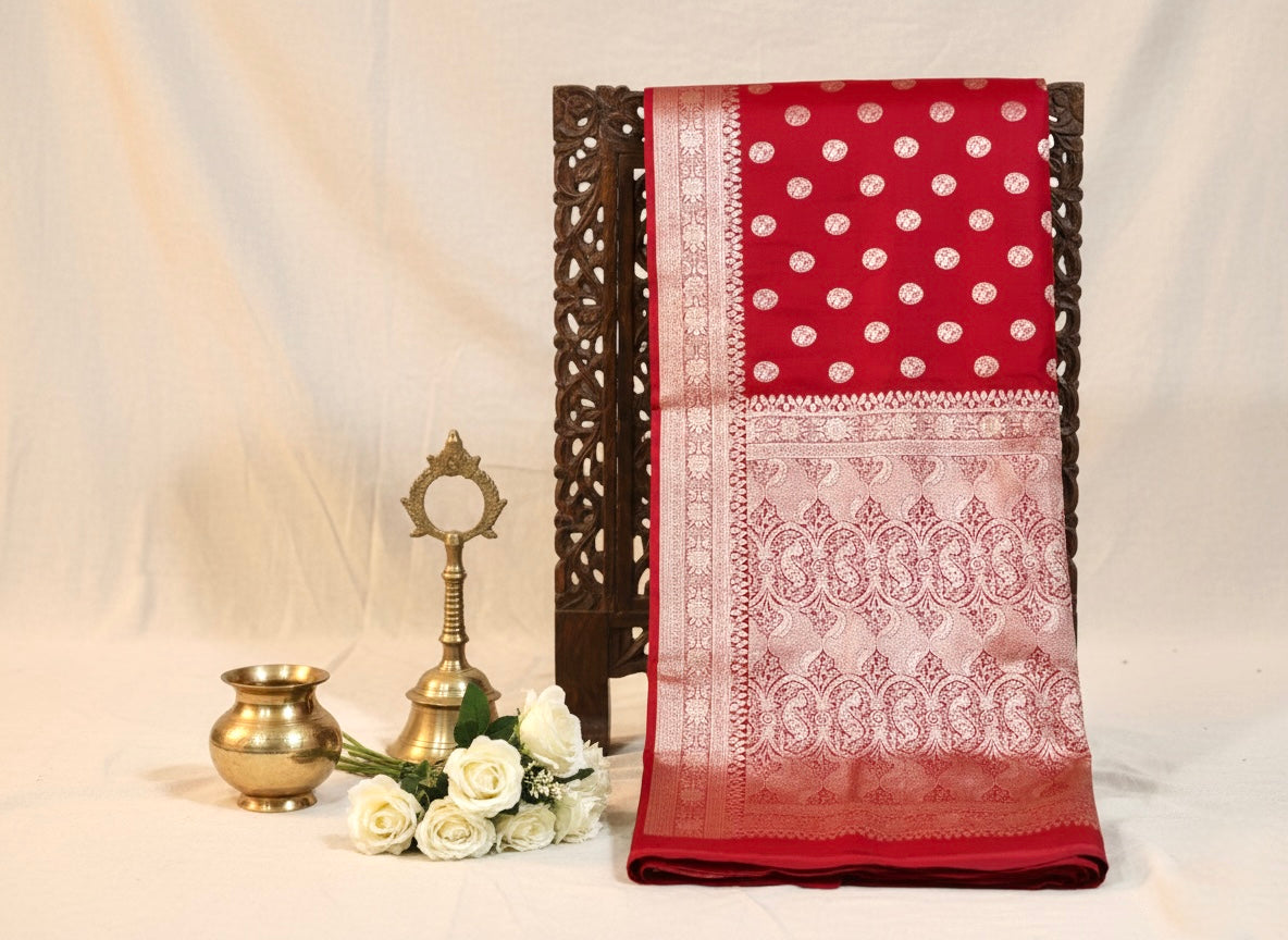 Handwoven Red Banarasi Ahinsa Silk saree