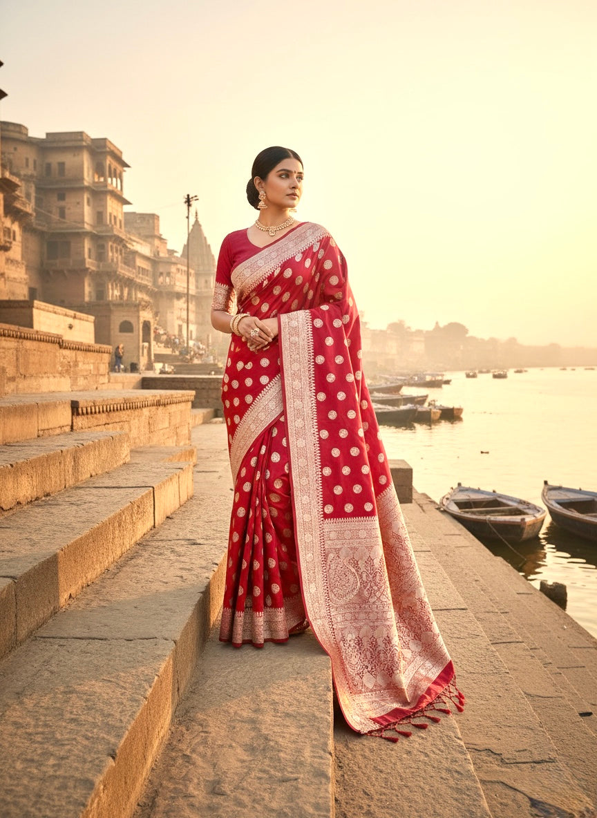Handwoven Red Banarasi Ahinsa Silk saree