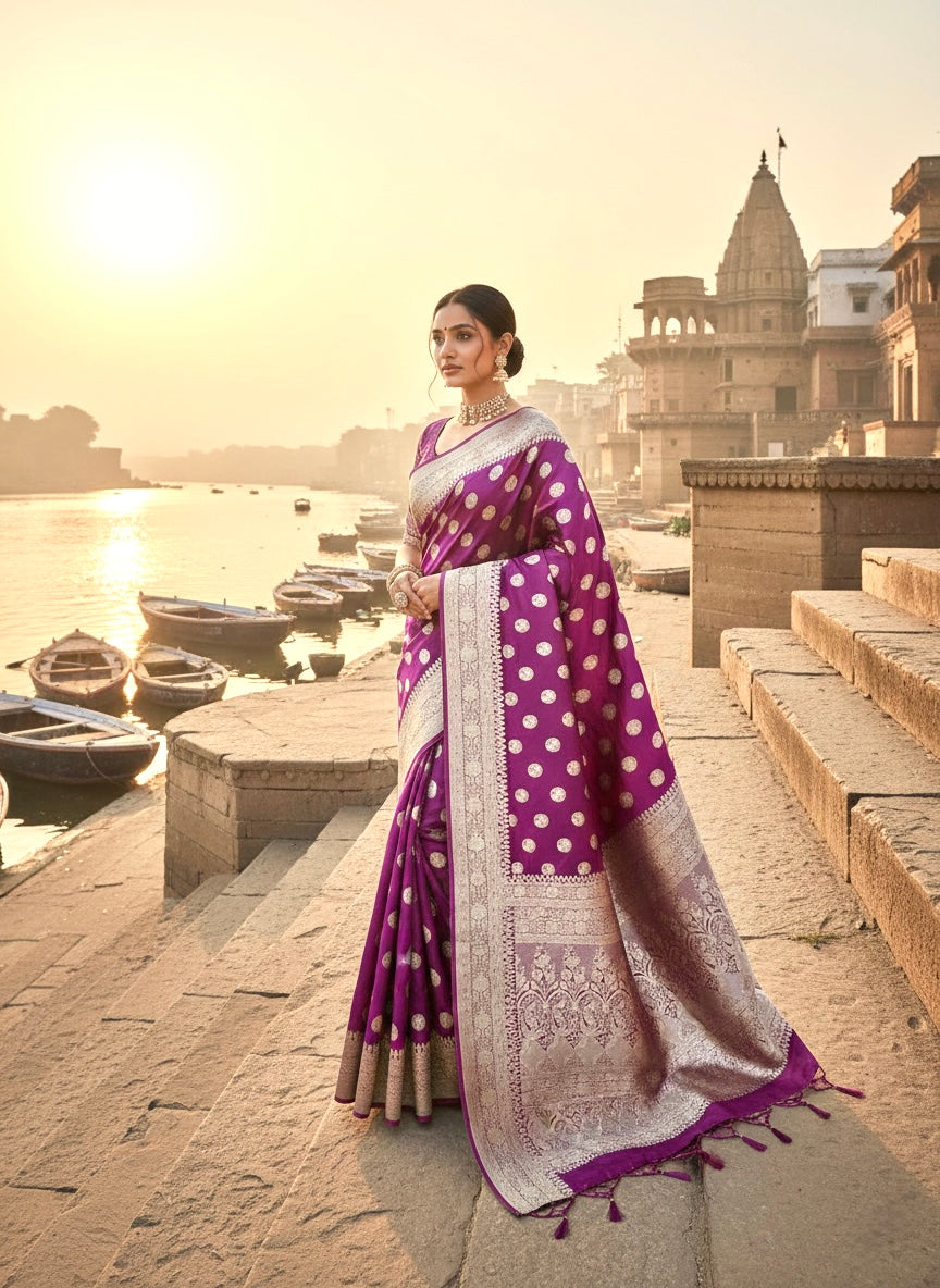 Purple Banarasi Ahinsa Silk saree