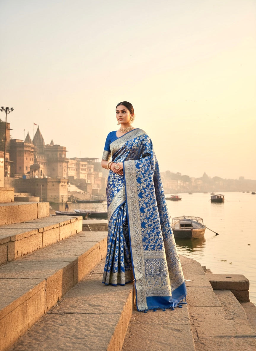 Blue Banarasi Ahinsa Silk saree