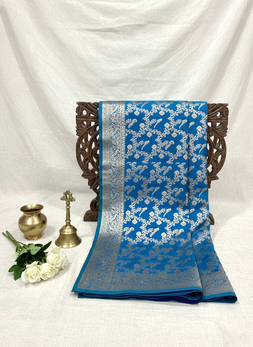 Blue Banarasi Ahinsa Silk saree