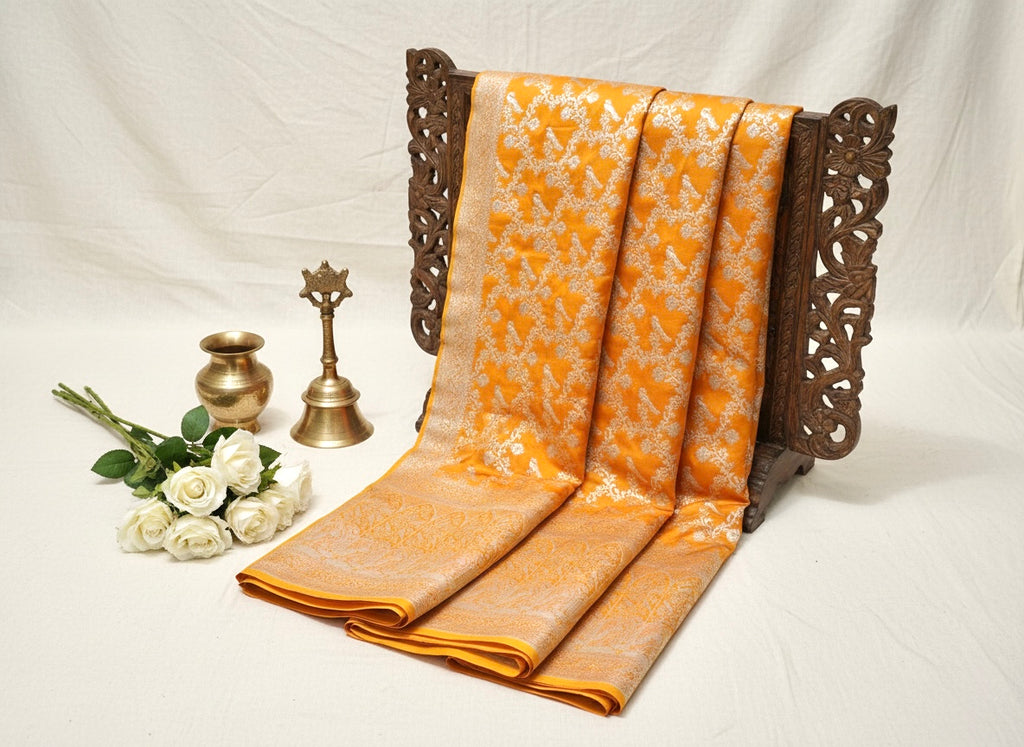 Yellow Banarasi Ahinsa Silk saree
