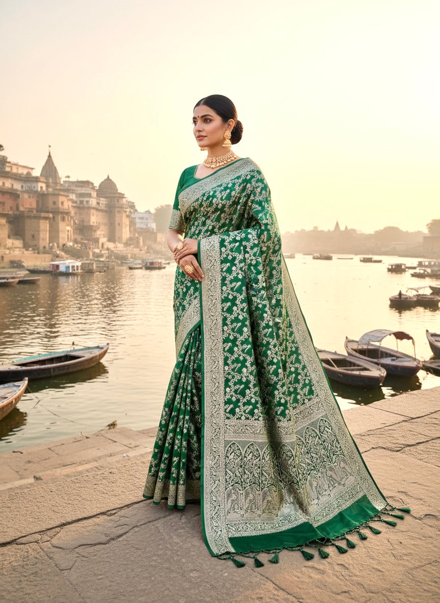 Handwoven Green Banarasi Ahinsa Silk saree