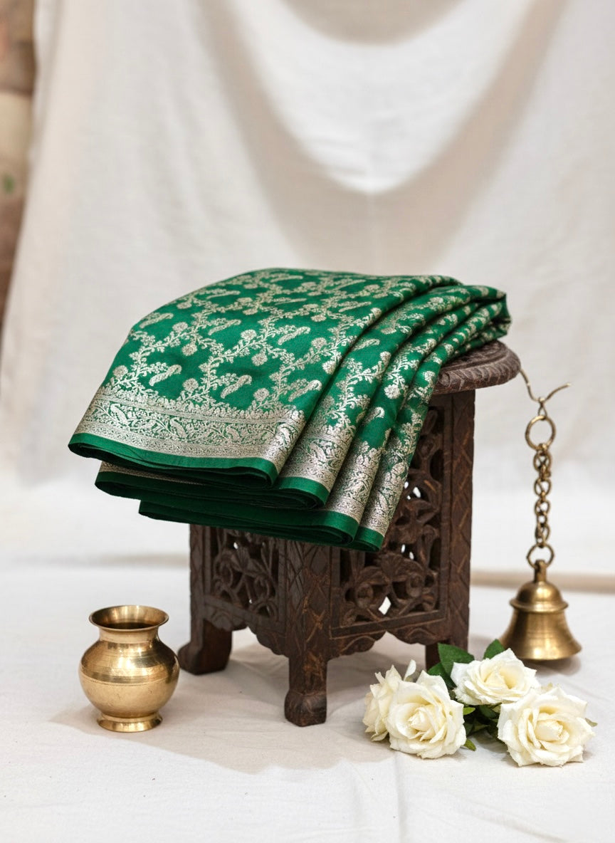 Handwoven Green Banarasi Ahinsa Silk saree