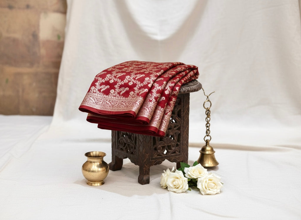 Handwoven Red Banarasi Ahinsa Silk Saree
