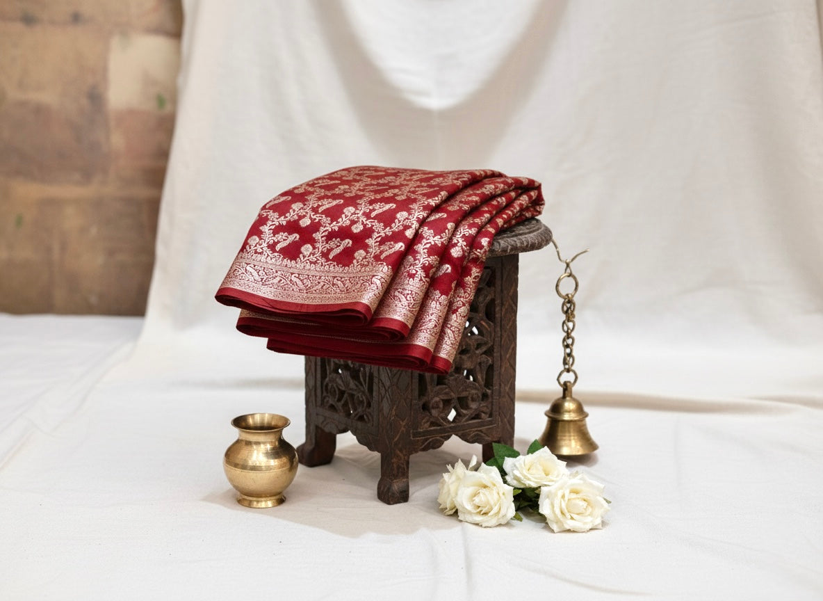 Handwoven Red Banarasi Ahinsa Silk Saree