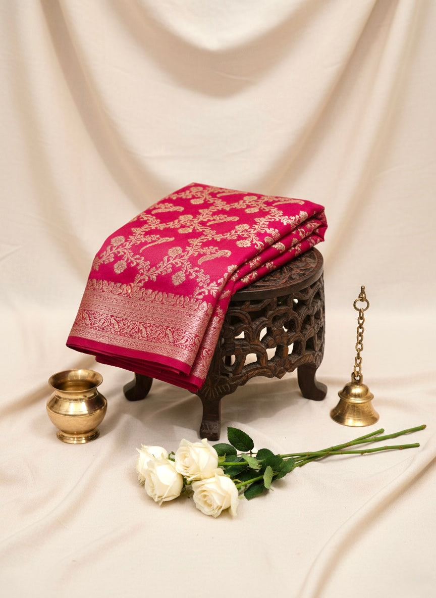 Handwoven Pink Banarasi Ahinsa Silk Saree
