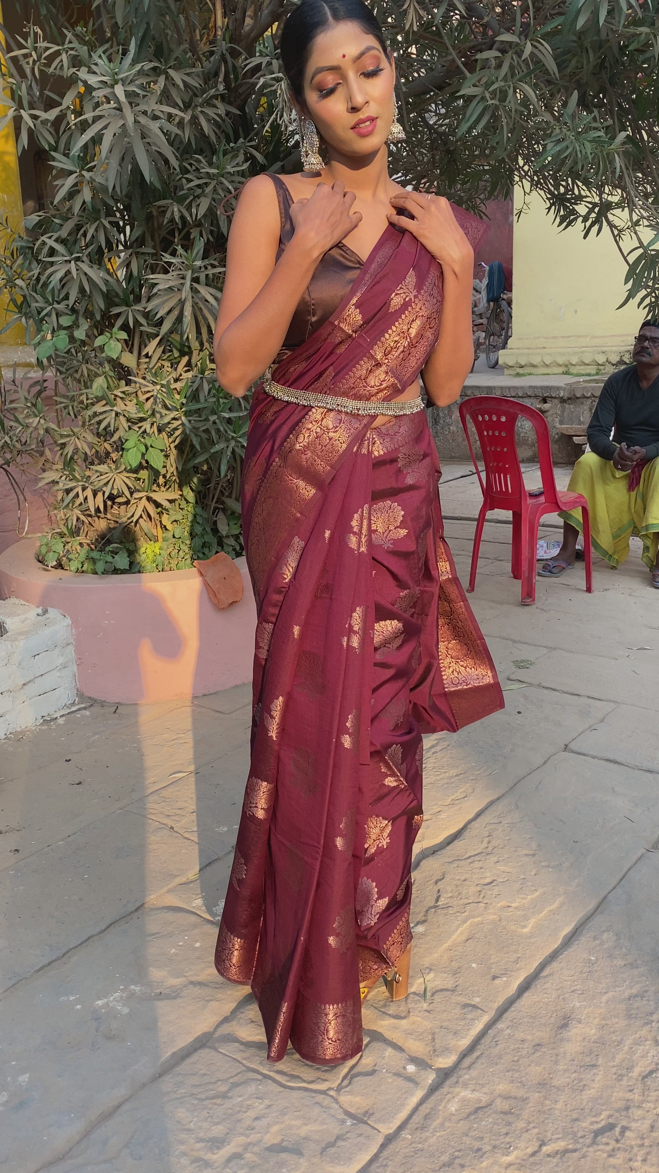 Coca Brown Chinia Silk handwoven Banaras Saree