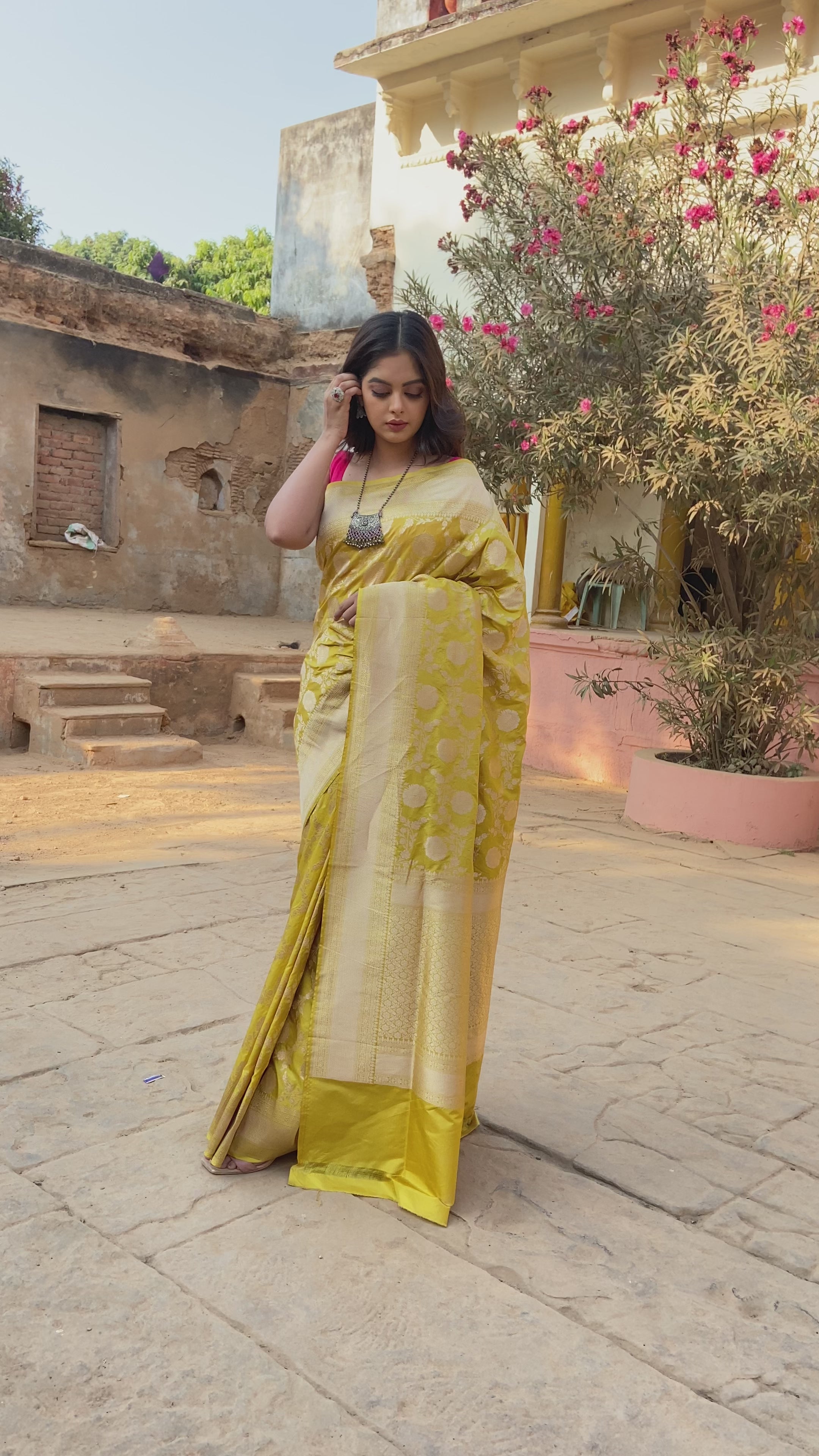 Turmeric Yellow  Katan Silk Handwoven Banaras Saree