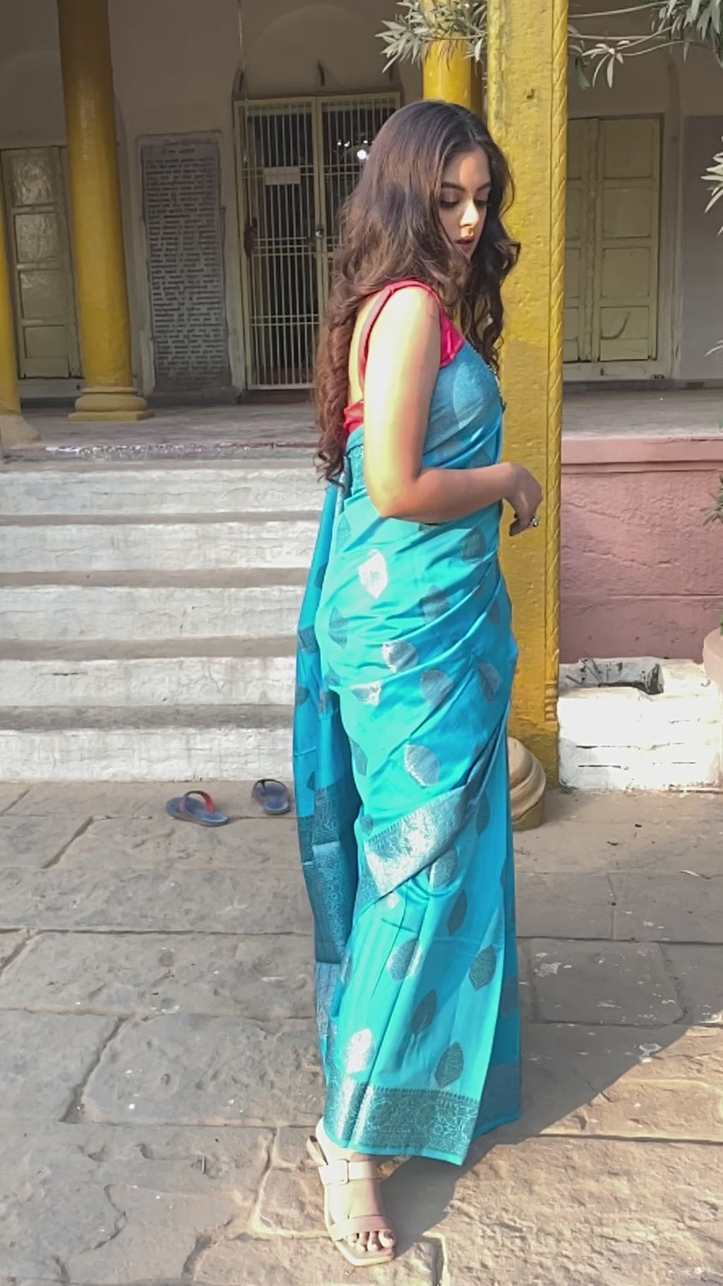 Blue Chinia Silk Handwoven Banaras Saree