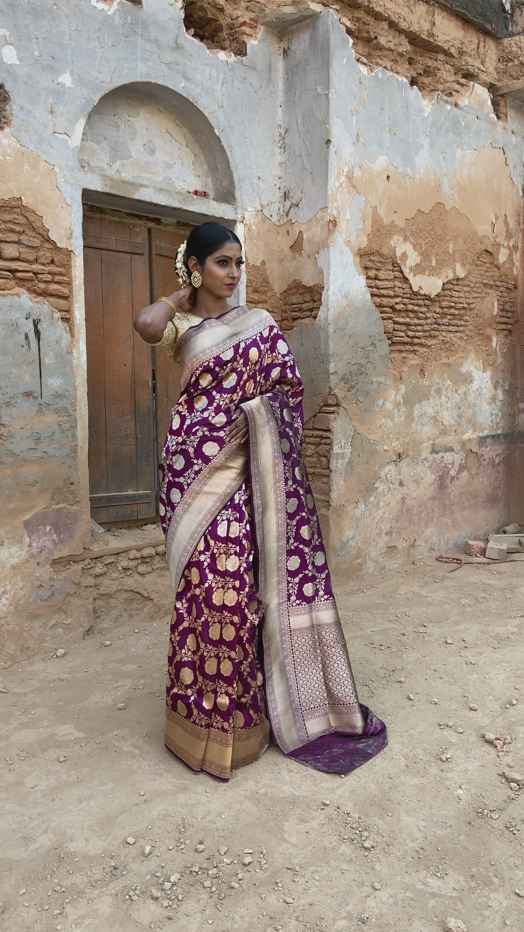 Plum Purple  Katan Silk Handwoven Banaras Saree