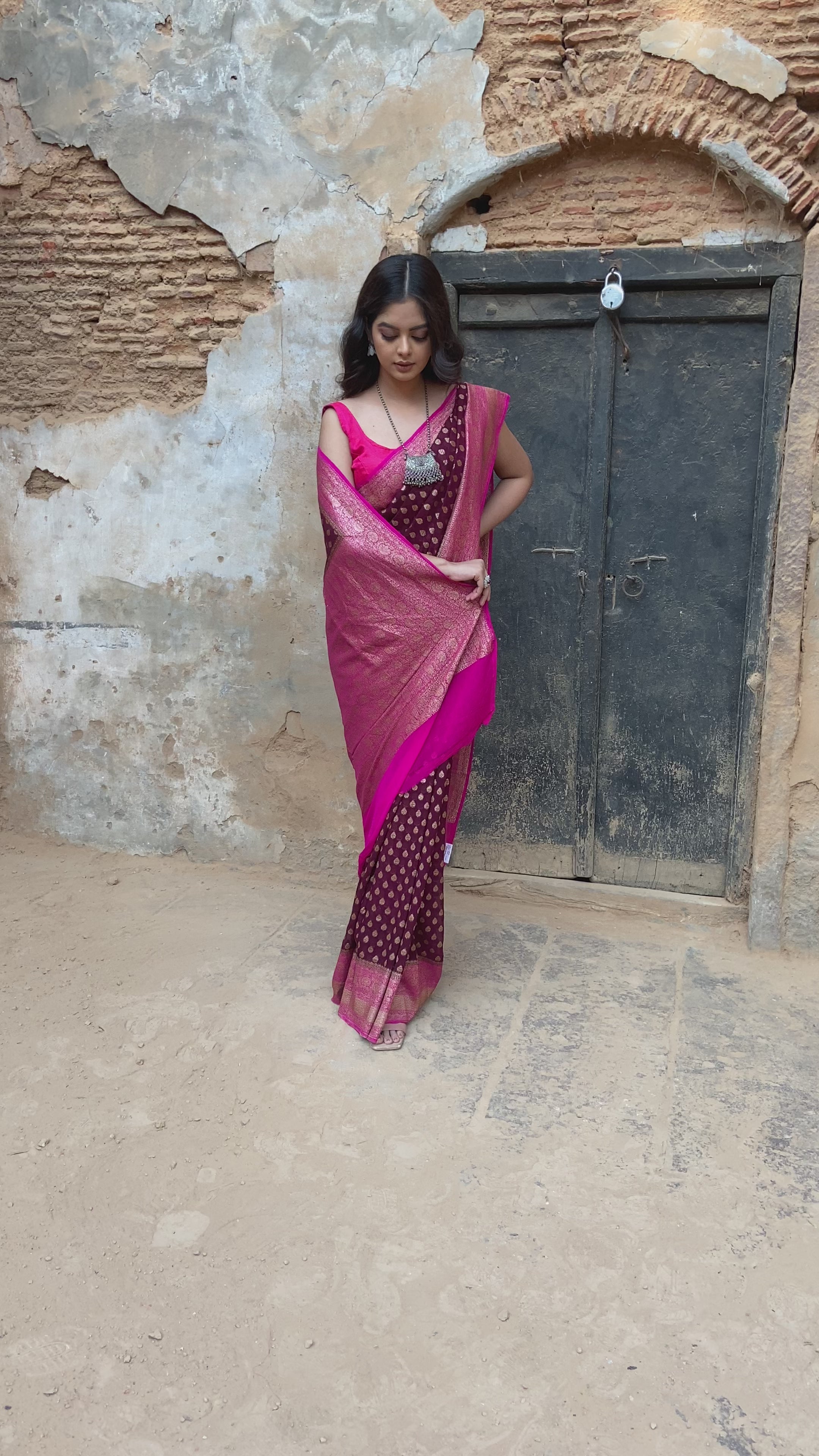 Coco Brown  Khaddi Chiffon Silk  Handwoven Banaras Saree