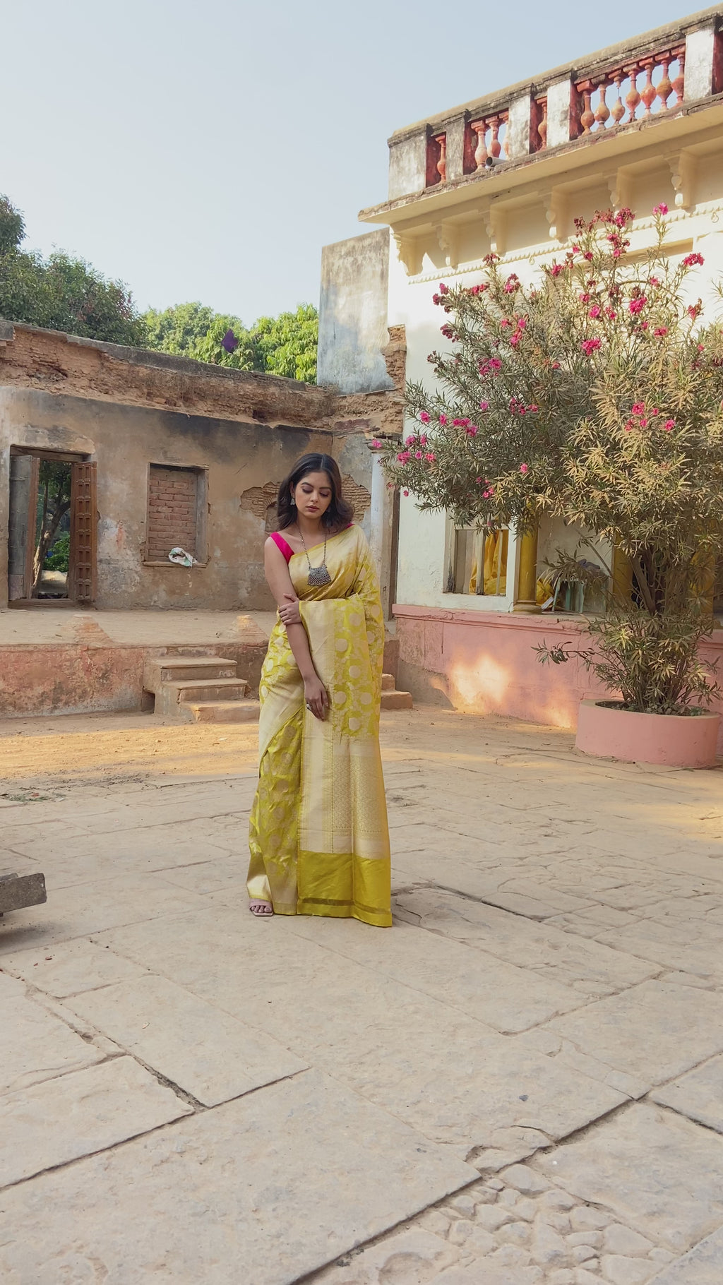 Turmeric Yellow  Katan Silk Handwoven Banaras Saree