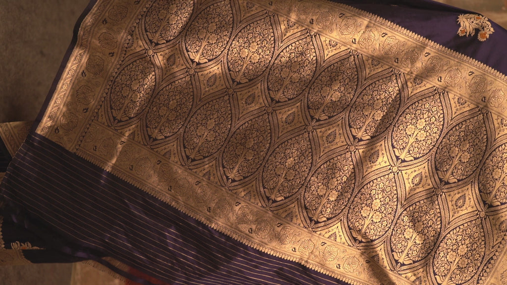 Royal  Blue Katan Silk Handwoven Banaras Saree