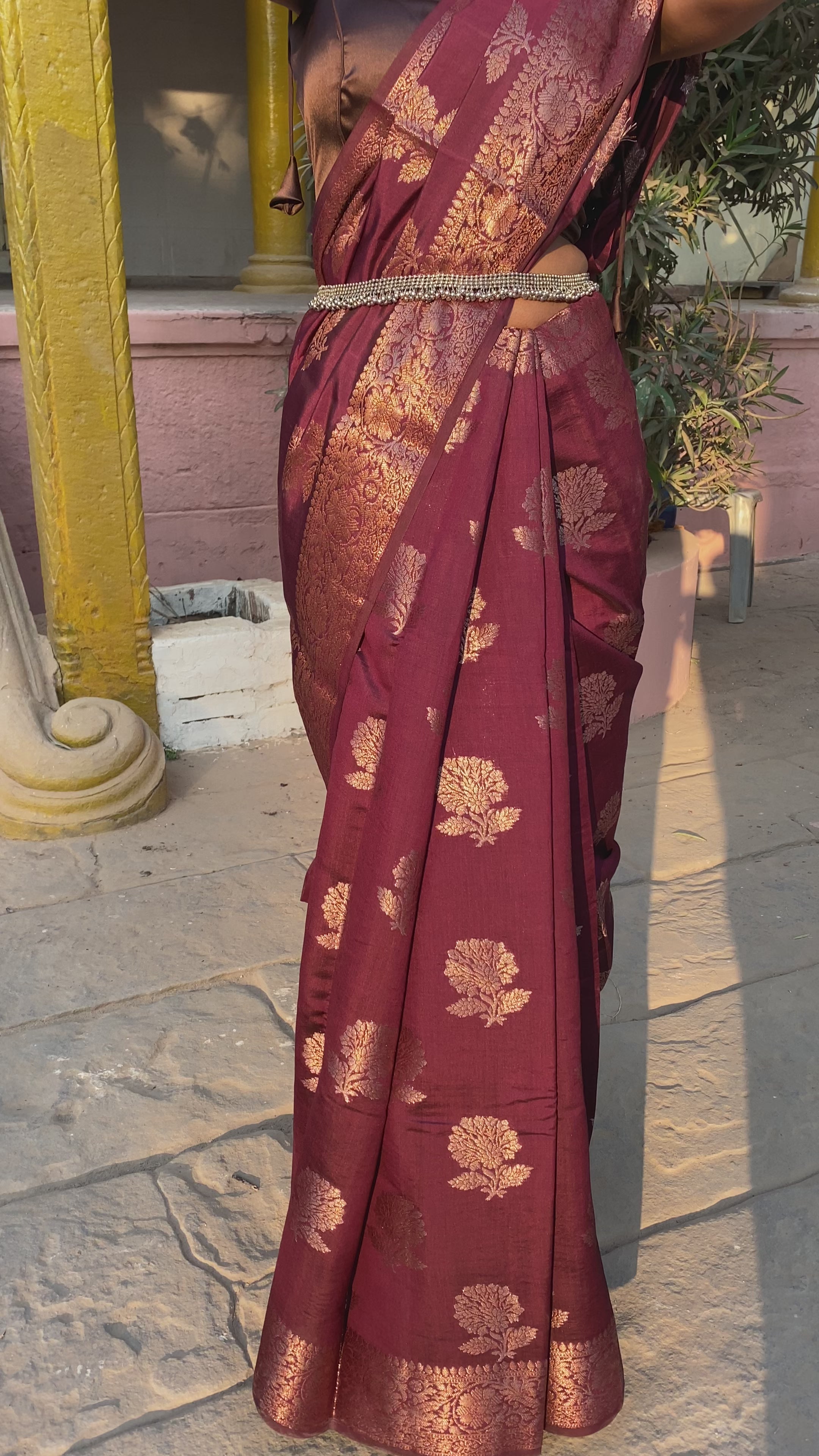 Coca Brown Chinia Silk handwoven Banaras Saree