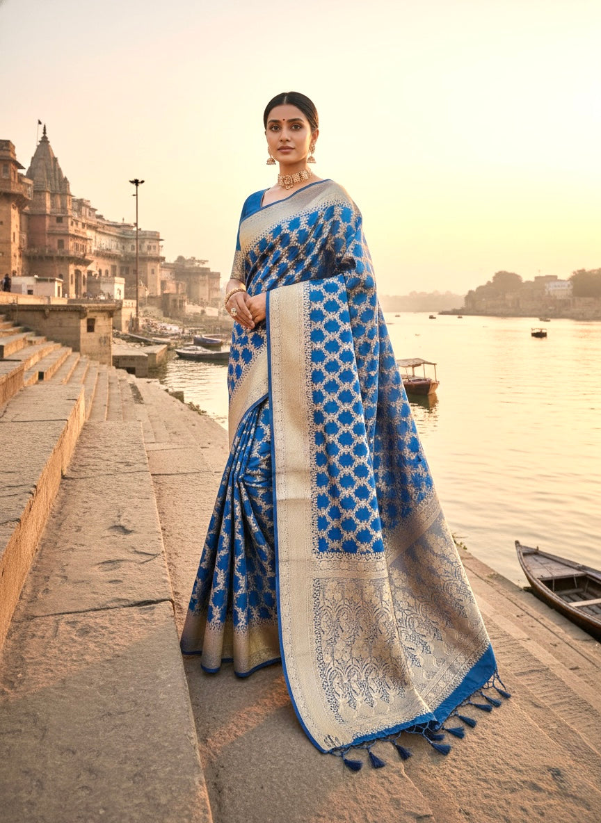 Handwoven Blue Banarasi Ahinsa Silk Saree