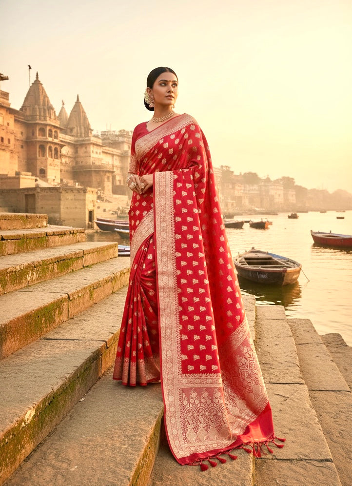 Handwoven Red Banarasi Ahinsa Silk Saree