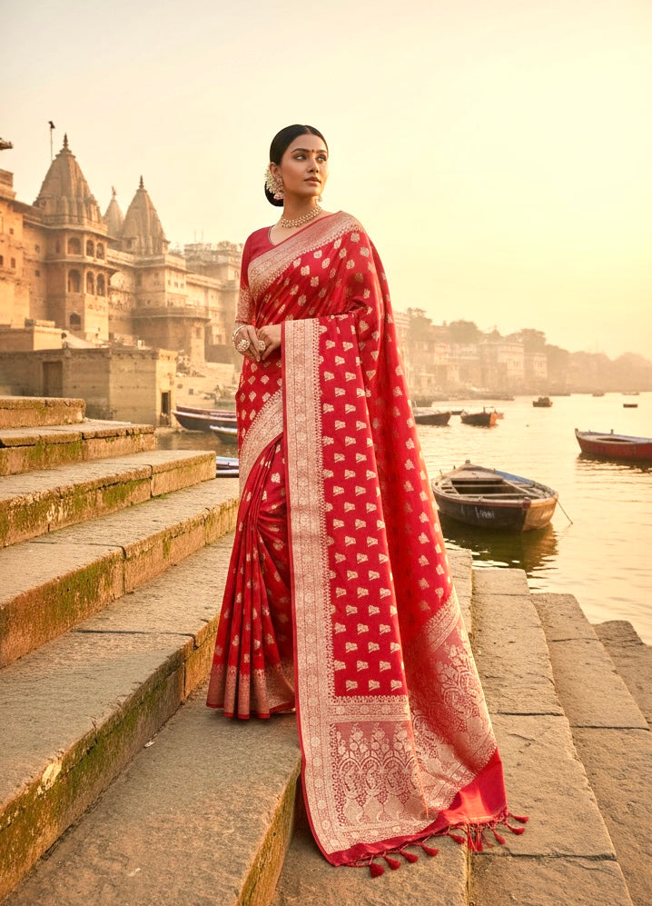 Handwoven Red Banarasi Ahinsa Silk Saree