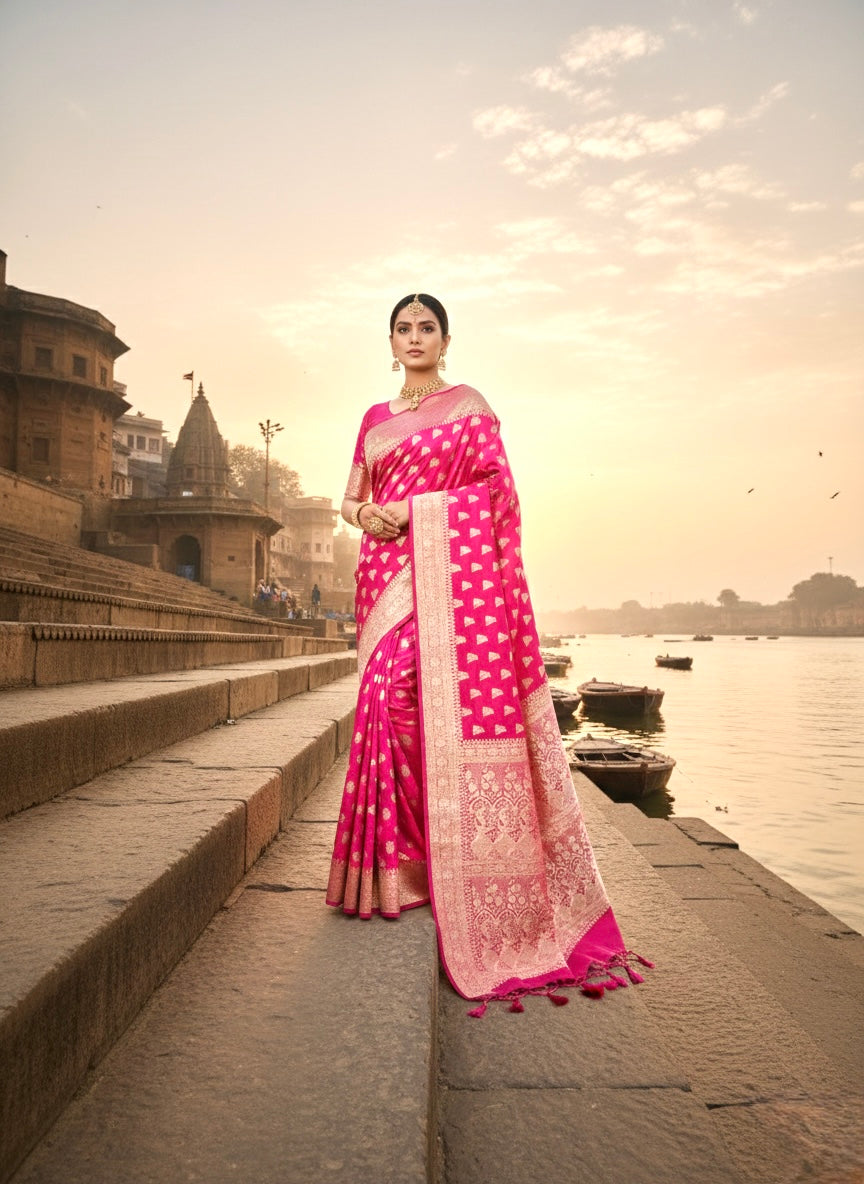 Handwoven Pink Banarasi Ahinsa Silk saree