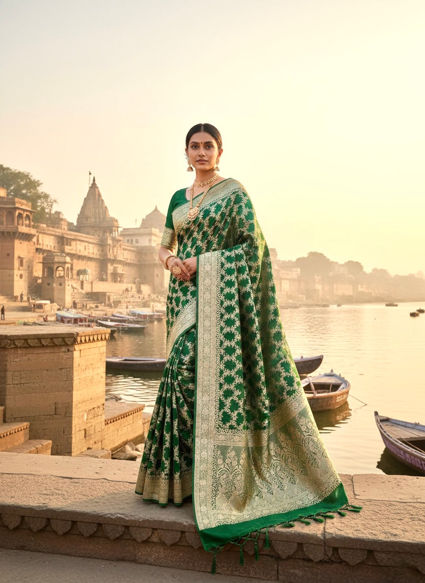 Handwoven Green Banarasi Ahinsa Silk Saree