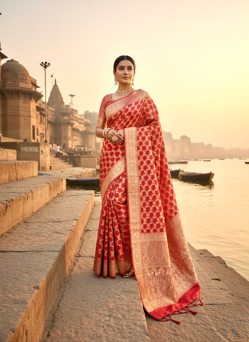 Handwoven Red Banarasi Ahinsa Silk saree