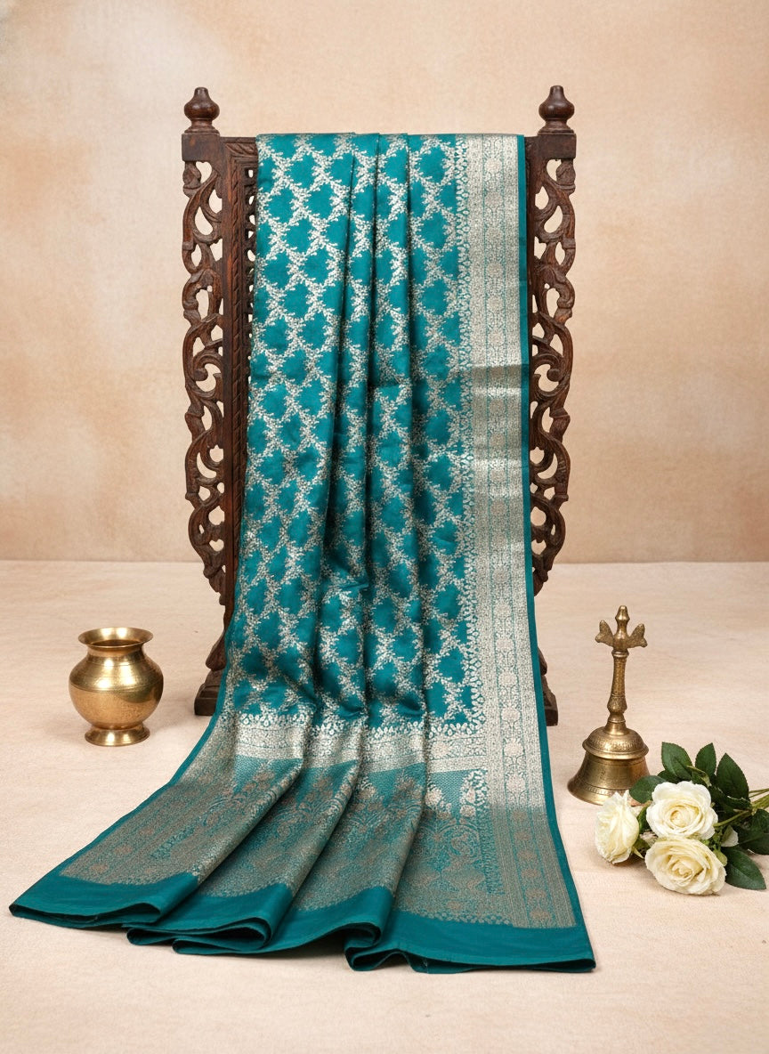Handwoven Turquoise Banarasi Ahinsa Silk saree