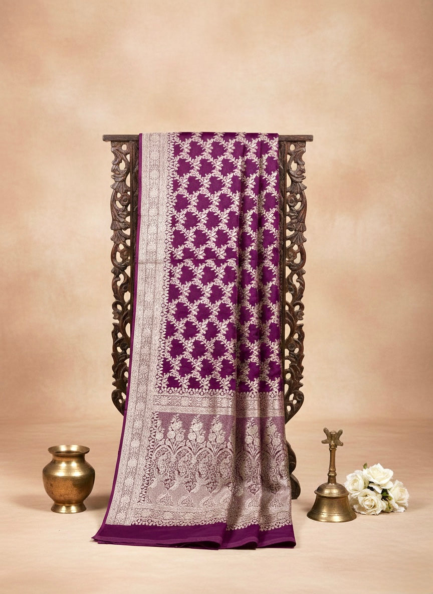 Handwoven Purple Banarasi Ahinsa Silk saree