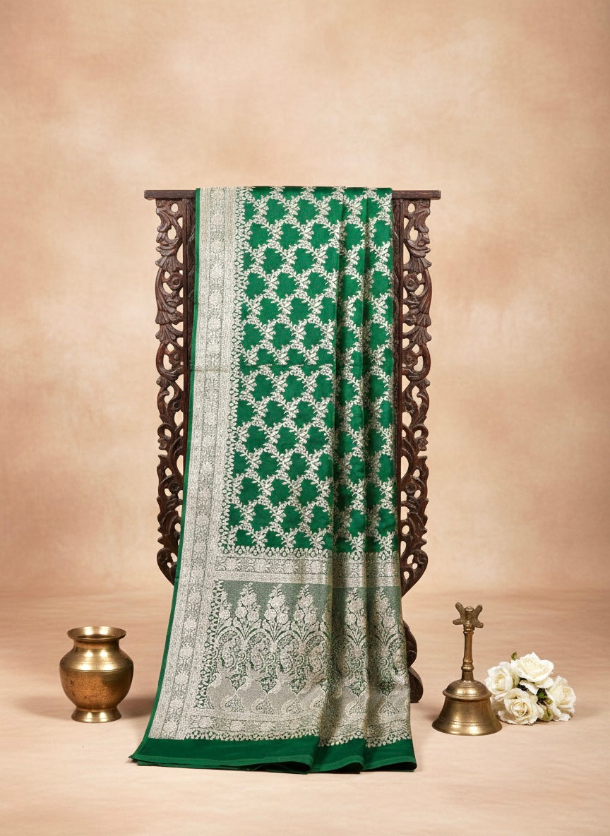 Handwoven Green Banarasi Ahinsa Silk Saree