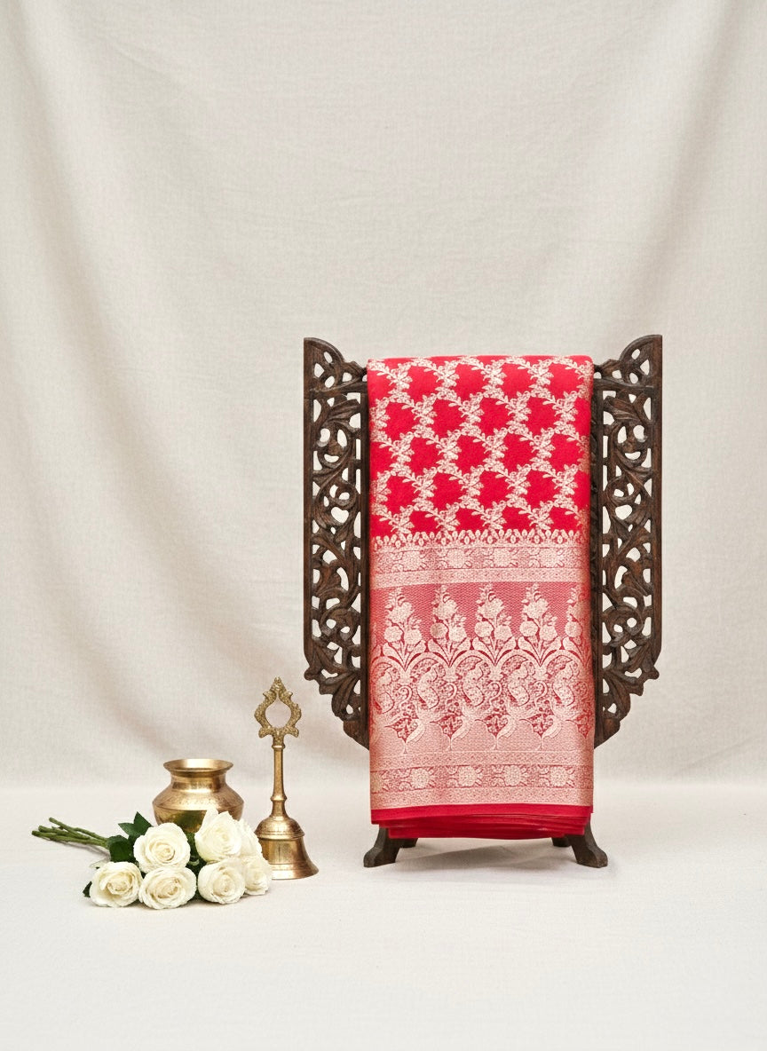 Handwoven Red Banarasi Ahinsa Silk saree