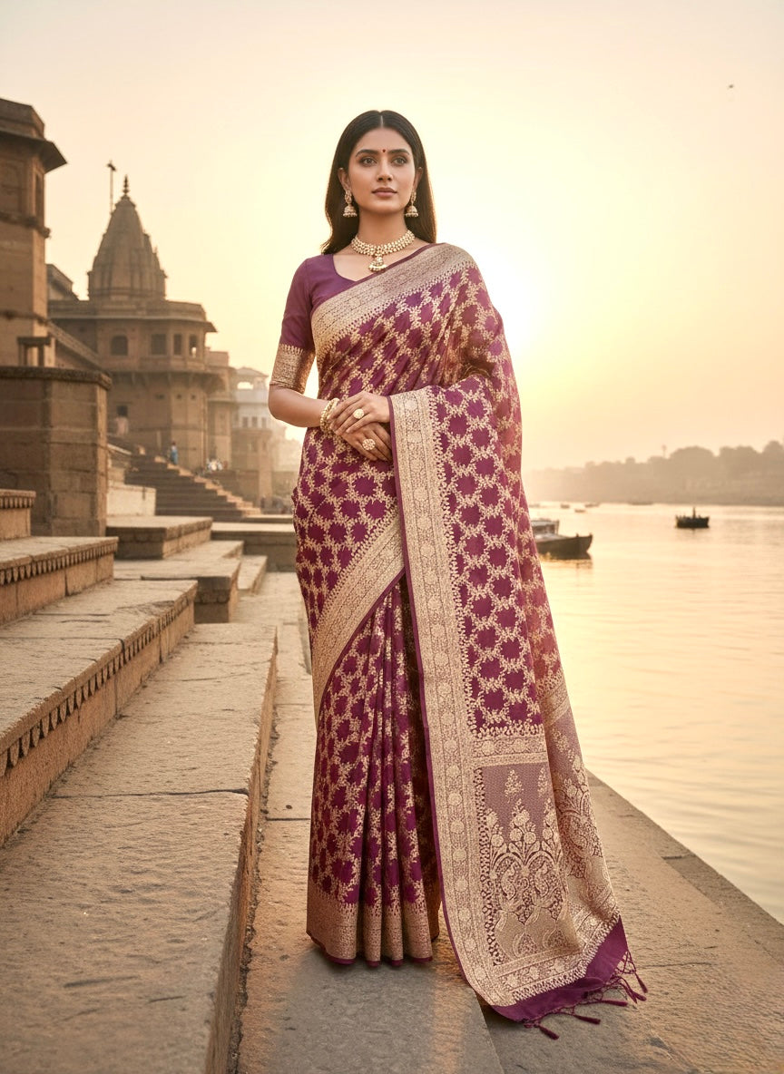 Handwoven Purple Banarasi Ahinsa Silk saree